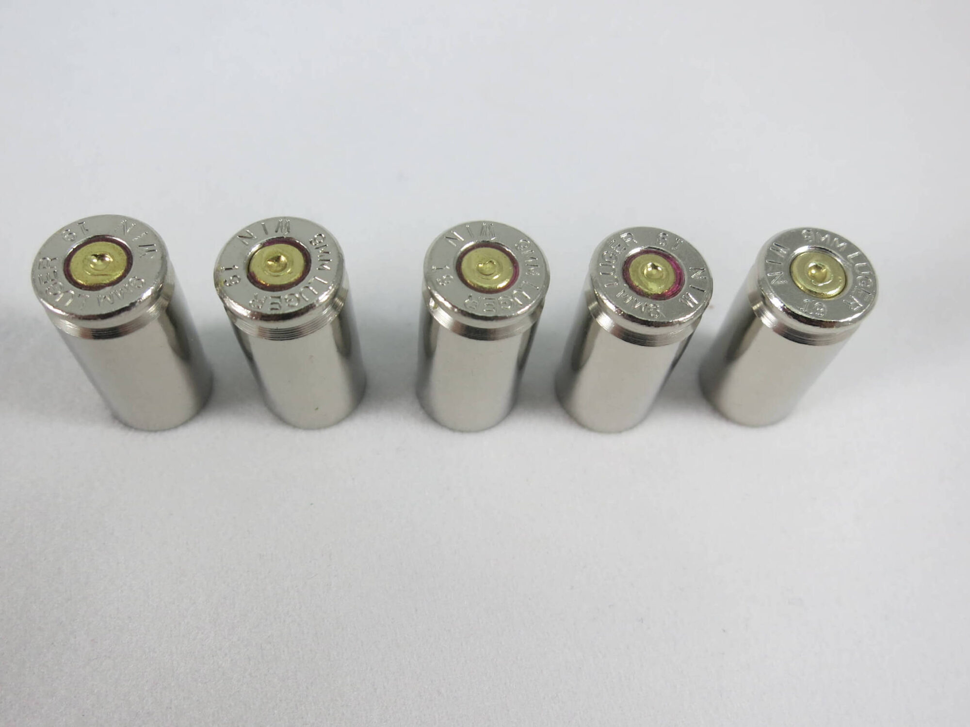 9mm Luger nickel case tire valve cap-brass primer-2