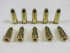 9MM LUGER SNAP CAPS  SET OF 10 REAL WEIGHT!!! RED+BRASS 
